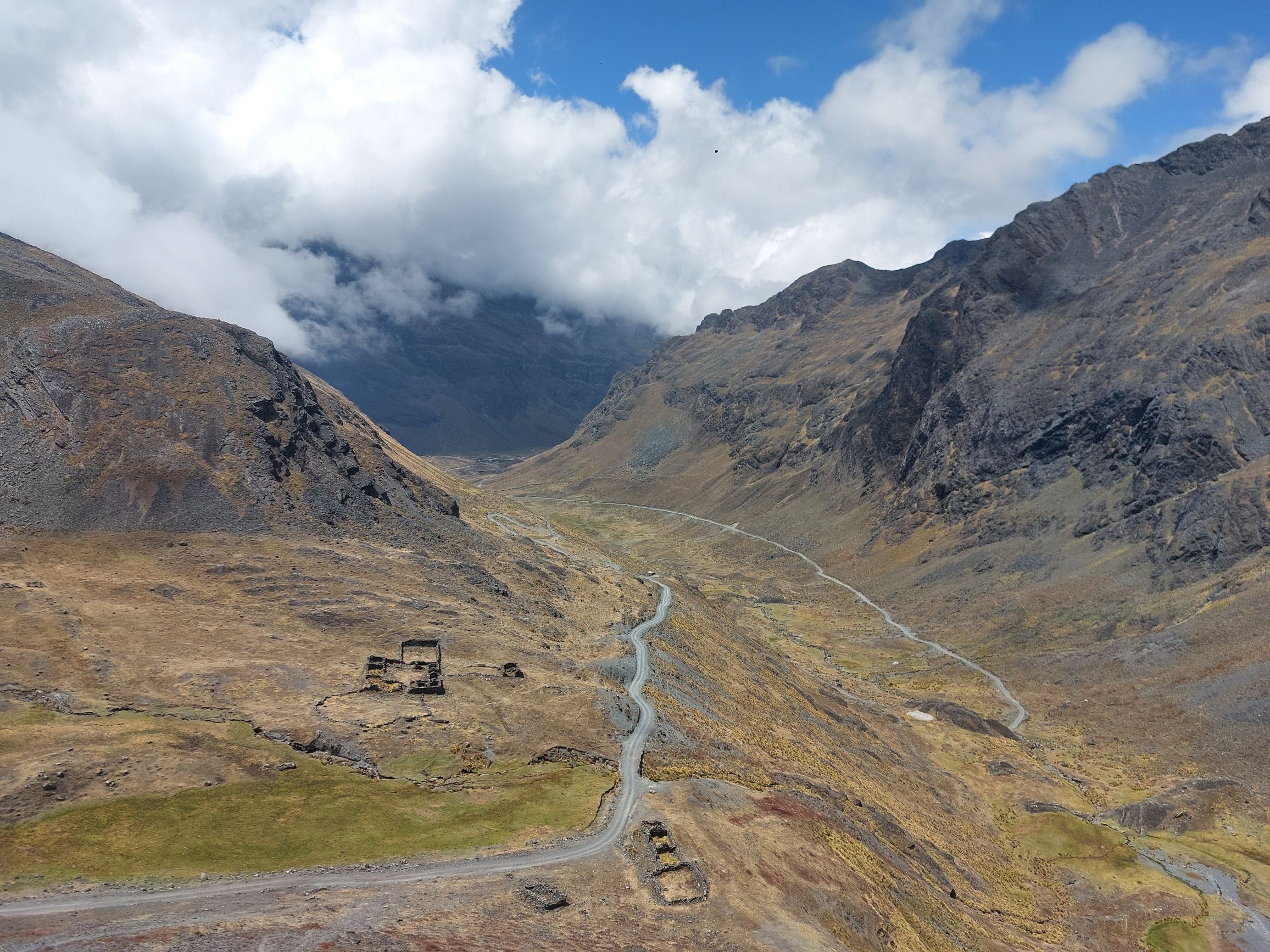 From the altiplano the El Choro Trail heads down to the Yungas